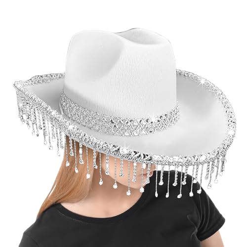 Vhjlfig Cowboy Hut Herren | Western Hut Mit Breiter Krempe,Glitzer Festival Kopfschmuck Mit Strass Quasten Für Fotografie Reisen Vhjlfig Cowboy Hut Herren | Western Hut Mit Breiter Krempe,Glitzer Festival Kopfschmuck Mit Strass Quasten Für Fotografie Reisen von Vhjlfig