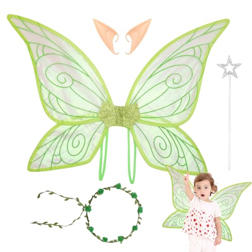 Vhjlfig Feenflügel für Erwachsene – Halloween-Feenflügel-Set – Halloween-Dress Up Cosplay-Zubehör, Prinzessinnen-Rollenspiel-Werkzeug für Geburtstag, Motto-Party, Weihnachten, Hochzeit von Vhjlfig