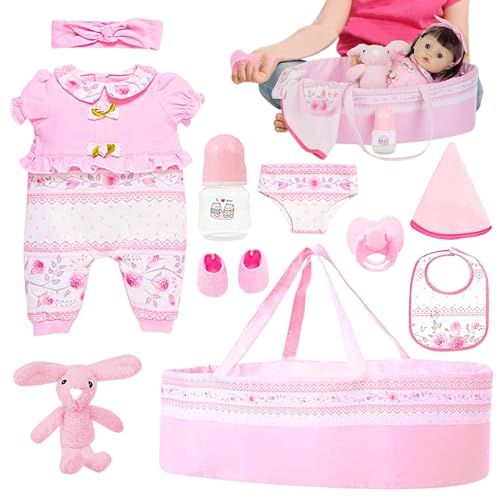 Vhjlfig Reborn Baby Puppen Zubehör Set | Mädchen Reborn Puppe Flasche Schnuller Kleidung Set - Für 45 cm Puppe, Realistisches Spielbettchen für Kinderzimmer Haus Kindergarten Geburtstag Kindertag von Vhjlfig