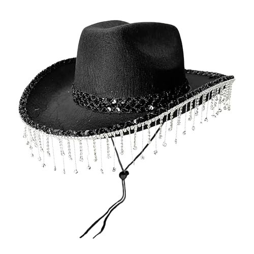 Vhjlfig Western Cowboy Hat - Glitzernder Maskenballhut,Strass Quasten Kopfschmuck Für Musik Festivals Partys Und Veranstaltungen Vhjlfig Western Cowboy Hat - Glitzernder Maskenballhut,Strass Quasten Kopfschmuck Für Musik Festivals Partys Und Veranstaltungen von Vhjlfig