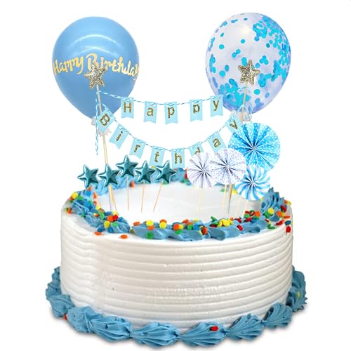 12 Stück Tortendeko Blau, Happy Birthday Cake Topper, Kuchendeko Geburtstag, Cake Topper Geburtstag, Tortenaufleger Personalisiert, Bluey Cake Decoration set für Junge und Mädchen von Vhtanop