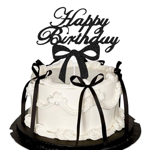 Happy Birthday Tortendeko mit 6 Schwarze Schleifen, Happy Birthday Cake Topper, Kuchendeko Geburtstag, Torten Deko Schleife für Dekorationen Geburtstag Hochzeit Party Happy Birthday Tortendeko mit 6 Schwarze Schleifen, Happy Birthday Cake Topper, Kuchendeko Geburtstag, Torten Deko Schleife für Dekorationen Geburtstag Hochzeit Party von Vhtanop