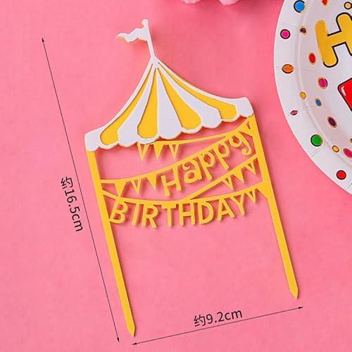 cake topper happy birthday, Festlicher Tortenaufsatz mit Zirkuszelt-Design (yellow) von Vhtanop