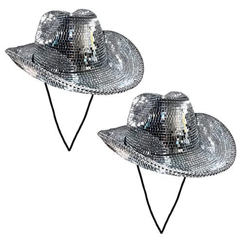 ViCUULY Disco Ball Cowboy Hut, Spiegel Disco Cowboy Hut Atemberaubende Disco Ball Hüte Reflektierende Glas Pailletten Cowboy Hut Kappe (2 Stück) von ViCUULY