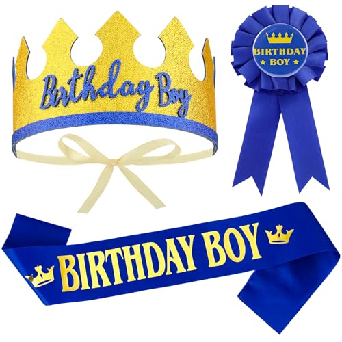 ViEinkaufen 3-teiliges blaues Geburtstagskronen-Stirnband-Set, Schärpe, verstellbares Diadem, Abzeichen, Partyverkleidungen für Jungen, Teenager, Männer ViEinkaufen 3-teiliges blaues Geburtstagskronen-Stirnband-Set, Schärpe, verstellbares Diadem, Abzeichen, Partyverkleidungen für Jungen, Teenager, Männer von ViEinkaufen