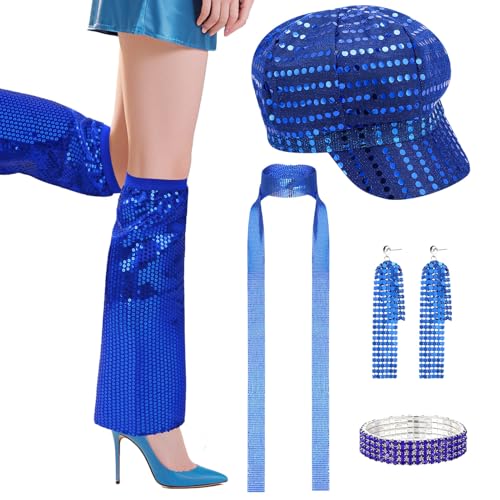 ViEinkaufen 7-teiliges Abba-Zubehör-Set der 70er-Jahre, Disco-Kostüm-Set mit Paillettenhut, langem Schal, Armband, Ohrringen, Beinstulpen, Aabba-Outfit-Set für Damen und Mädchen ViEinkaufen 7-teiliges Abba-Zubehör-Set der 70er-Jahre, Disco-Kostüm-Set mit Paillettenhut, langem Schal, Armband, Ohrringen, Beinstulpen, Aabba-Outfit-Set für Damen und Mädchen von ViEinkaufen