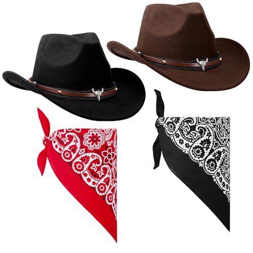 ViEinkaufen Cowboyhut, Cowboyhut, Westernhut, Kostümparty, Zubehör für Damen, Herren, Halloween, Geburtstag, Cosplay, Party, Schwarz + Braun, 2 Stück von ViEinkaufen