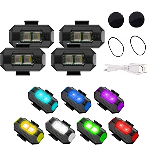 7 Farben LED-Blitzlichter, Antikollisionsbeleuchtung, LED-Lichter, Nachtsignallicht, Hohe Helligkeit, Kabelloses LED-Blitzlicht, Für Motorräder, Fahrräder, Drohnen, RC-Autos, RC-Boot (4Stücke) von ViLLex