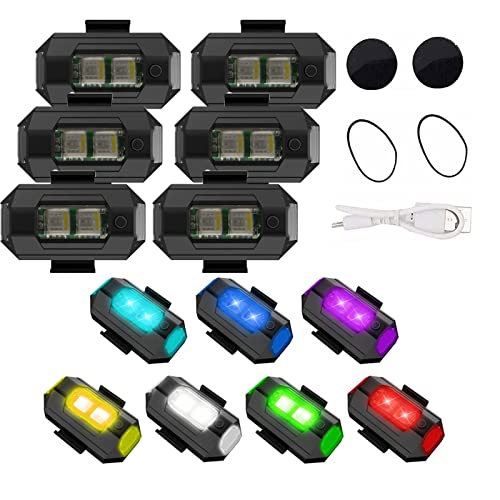 7 Farben LED-Blitzlichter, Antikollisionsbeleuchtung, LED-Lichter, Nachtsignallicht, Hohe Helligkeit, Kabelloses LED-Blitzlicht, Für Motorräder, Fahrräder, Drohnen, RC-Autos, RC-Boot (6Stücke) von ViLLex