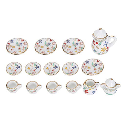 Miniatur Teeservice, 15 Stück 1:12 Puppenhaus Mini Porzellan Blumentee Tassen Set Puppenhaus Miniatur Teekannen Set Simulation Küchenstütze für Kinder Kleinkind Freunde Puppenhauszubehör(#3) von ViaGasaFamido