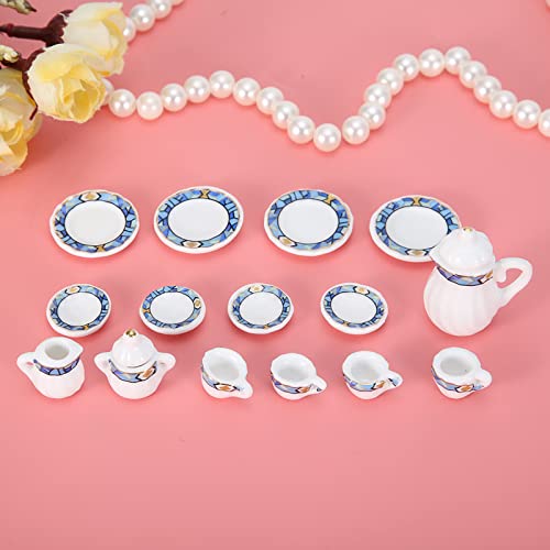 ViaGasaFamido 15pcs 1:12 Skala Miniatures Dollhouse Kitchen Accessoires Teebassen Set für Puppenspielzeugversorgungen (Blaues geometrisches Diagramm) von ViaGasaFamido