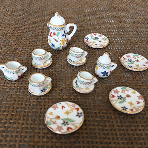 ViaGasaFamido 15pcs 1:12 Skala Miniatures Dollhouse Kitchen Accessoires Teebassen Set für Puppenspielzeugversorgungen (Farbenfrohe Blumen) von ViaGasaFamido