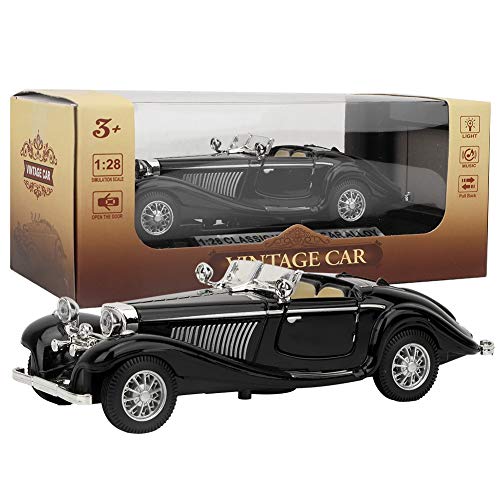 ViaGasaFamido Antike Klassische Modellautos mit Schall Leichter Cabrio Roadster Vintage Kind Kid High Simulation Rücken Sie Autspielzeug Legierung Fahrzeug für Mädchen Kinder (Black) von ViaGasaFamido