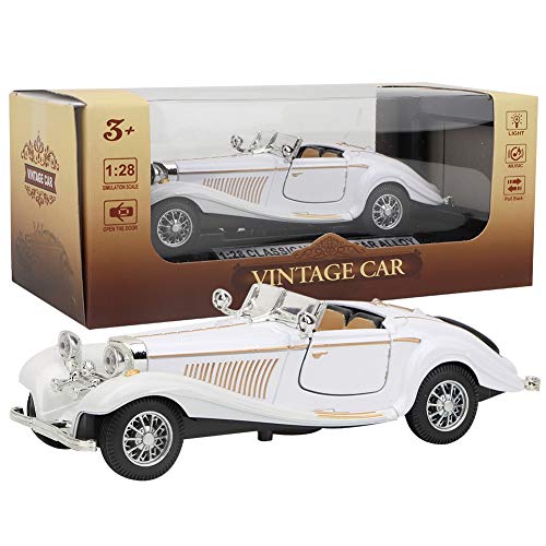 ViaGasaFamido Antike Klassische Modellautos mit Schall Leichter Cabrio Roadster Vintage Kind Kid High Simulation Rücken Sie Autspielzeug Legierung Fahrzeug für Mädchen Kinder (White) von ViaGasaFamido