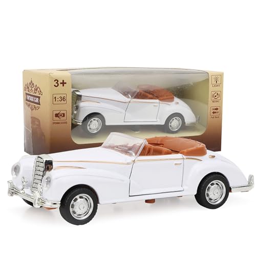 ViaGasaFamido Metal Antique Classic Model Cars mit Schallleuchten Mini Stimulationslegierung Cabrio Roadster Sammlerspielzeuggeschenke Fahrzeug für Mädchen Home Office Dekoration (White) von ViaGasaFamido