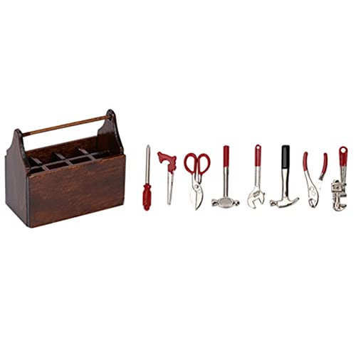 ViaGasaFamido Mini Dollhouse Toolset mit Toolbox Miniatur Holzwerkzeugkasten Modell Mini Reparatur Multi -Tool für 1:12 Puppenhaus Skala von ViaGasaFamido
