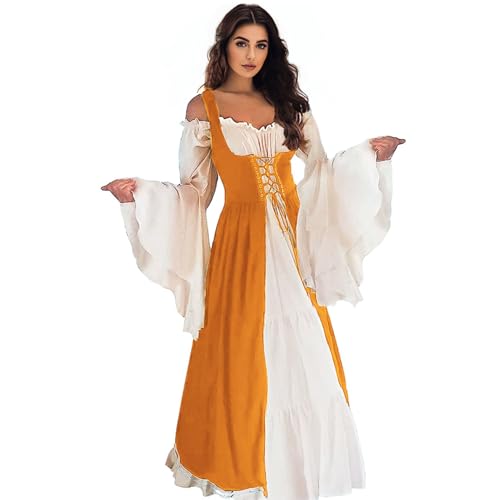 Vianinfalo Renaissance-Kleid für Damen, irisches Mittelalter-Piratenkostüm, Renaissance-Kleid, Halloween-Kostüm, Kurkuma, XX-Large-3X-Large Vianinfalo Renaissance-Kleid für Damen, irisches Mittelalter-Piratenkostüm, Renaissance-Kleid, Halloween-Kostüm, Kurkuma, XX-Large-3X-Large von Vianinfalo