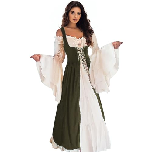 Vianinfalo Renaissance-Kleid für Damen, irisches Mittelalter-Piratenkostüm, Renaissance-Kleid, Halloween-Kostüm, Oliv/Blatt für mich (Leaf It to Me), XX-Large-3X-Large von Vianinfalo