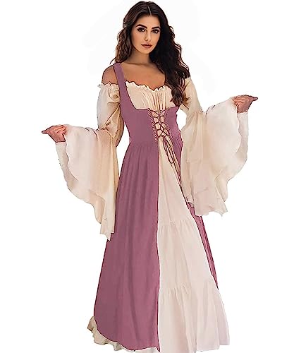 Vianinfalo Renaissance-Kleid für Damen, irisches Mittelalter-Piratenkostüm, Renaissance-Kleid, Halloween-Kostüm, Pink, L-XL Vianinfalo Renaissance-Kleid für Damen, irisches Mittelalter-Piratenkostüm, Renaissance-Kleid, Halloween-Kostüm, Pink, L-XL von Vianinfalo