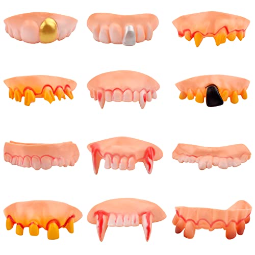 Vibbang 12 Pcs Demon Teeth Ugly Teeth Gnarly Teeth Funny Fake Teeth Gag Teeth Vampire Teeth Wacky Artificial Teeth for Halloween/Easter/Masquerade Costume Cosplay Photos Props Toy von Vibbang