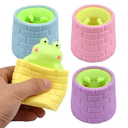 Vibbang 4 Stück Squeeze Toys Stressball Fidget Spielzeug, Frosch im Brunnen, Stress Relief Frosch Tasse Sensorische Spielzeug Anti Stress Angstlinderung für Kinder und Erwachsene Geschenk von Vibbang