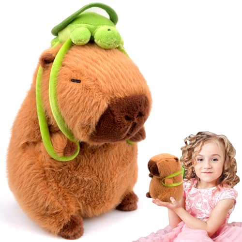 Vibbang Capybara Plüschtier, Niedlichen Simulation Capybara Plüschtier mit Schildkrötenkissen, Weiches Realistisches Capybara Kuscheltier, Plüsch Capybara Kissen Home Deko Geschenk Kinder von Vibbang