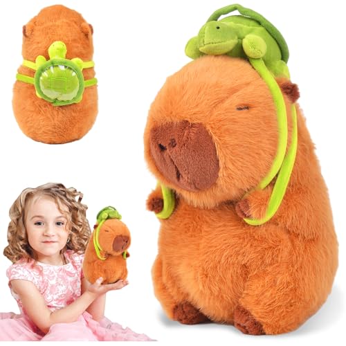 Vibbang Frosch Capybara Plüschtier, Capybara Kuscheltier, Stofftier Plüschtier mit Schildkrötenrucksack, Niedlichen Simulation Capybara Plüschtier, Plüsch Capybara Kissen Home Deko von Vibbang
