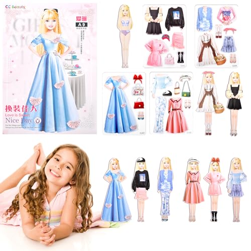 Vibbang Magnetische Anziehpuppe mit Outfits, Magnetspiel Anziehfiguren Mädchen, Tragbare Magnetische Prinzessinnen Dress Up Spielset für Mädchen, Magnetspiel Box Anziehpuppe für Kinder von Vibbang