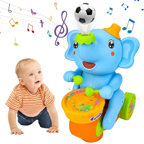 Vibbang Trommelnde Elefant Blasen Ball Gehen Auto Spielzeug, Musical Walking Elephant Drummer Toy, Musik und Beleuchtung Kleinkind Spielzeug ab 6 9 12 18 Monate Frühe Pädagogische Spielzeug von Vibbang