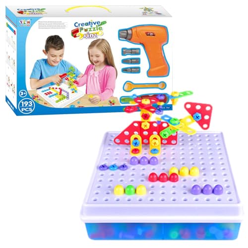 Bohrspielzeug-Set für Kinder, Bremskonstruktion, Schraubendreher, wiederverwendbares Konstruktionsspielzeug mit Bohrer, Schraubendreher, Plug-Board für Kleinkinder von Vibhgtf