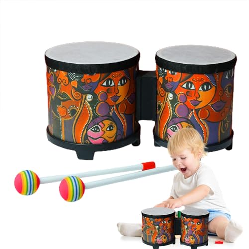 Bongo Drums for Kids Bongo Drums Musikspielzeug für Kinder, Holztrommel mit 2 bunten Drumsticks, Handgefertigte Trommeln für Kinder, Erwachsene und Profis, Bongo Paar Trommeln von Vibhgtf