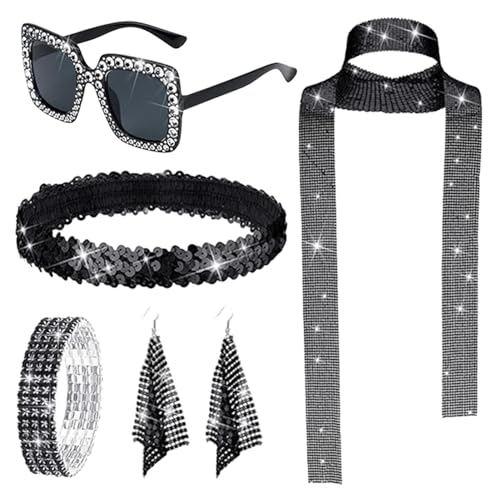 Disco-Halskette – Disco-Schmuck der 70er-Jahre, Damen, Discokugel-Ohrringe, Halskette, Armband, Pailletten-Halskette, Ohrringe, Armbänder, Stirnbänder, Sonnenbrille, Kostüme Disco-Halskette – Disco-Schmuck der 70er-Jahre, Damen, Discokugel-Ohrringe, Halskette, Armband, Pailletten-Halskette, Ohrringe, Armbänder, Stirnbänder, Sonnenbrille, Kostüme von Vibhgtf