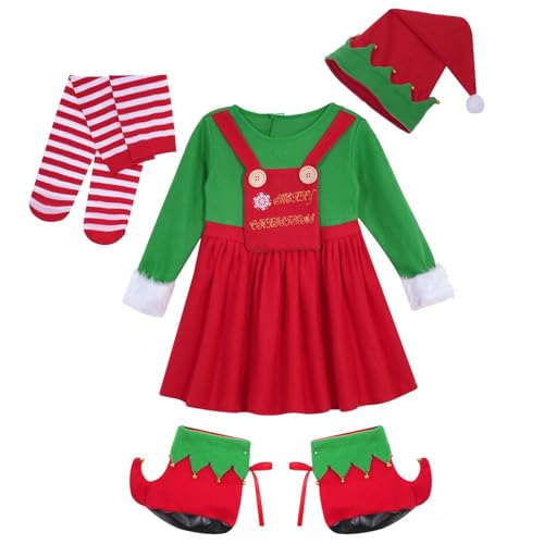 Elfenkostüm für Kinder, Elfenkostüm, Hut, Socken, Cosplay-Kleidung, Weihnachtskostüm, entzückendes Elfenkostüm, Festival-Kostüm für Veranstaltungen und Partys von Vibhgtf