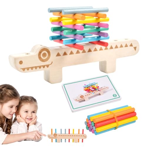 Farblich abgestimmtes Feinmotorikspielzeug, Holzfarbkombinationsset - Vorschul-Lernspielzeug in Krokodilform | 55 doppelseitige Karten, Sortierspielzeug von Vibhgtf