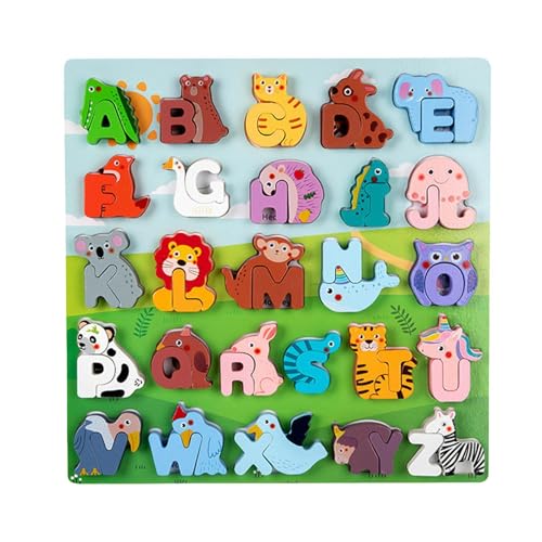 Matching-Set mit Tierbuchstaben, Alphabet, Matching-Spiel mit Tierbuchstaben, tragbar, Holzpuzzle für Kinder, Mädchen und Matching-Set mit Tierbuchstaben, Alphabet, Matching-Spiel mit Tierbuchstaben, tragbar, Holzpuzzle für Kinder, Mädchen und von Vibhgtf