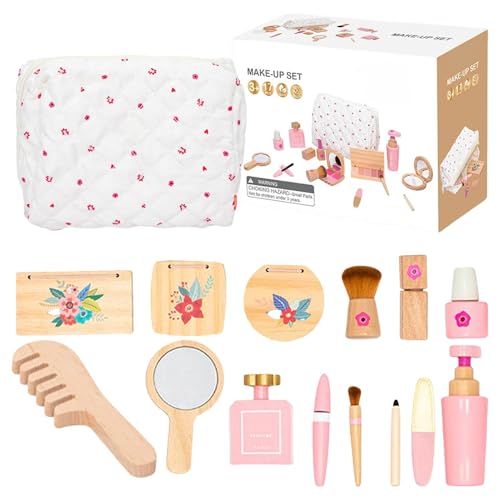Niedliches Simulations-Make-up-Set – Schmink- und Friseur-Set aus Holz – sicheres Make-up-Spielzeug zum Anziehen | Friseurspielzeug für frühe Bildung | Make-up-Set inkl von Vibhgtf