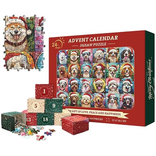 Puzzlespielzeug mit Countdown-Kalender, Hundepuzzle, Countdown von 24 Tagen bis Weihnachten 2024, Weihnachts-Adventskalender-Puzzle, verbessert die Atmosphäre von Vibhgtf