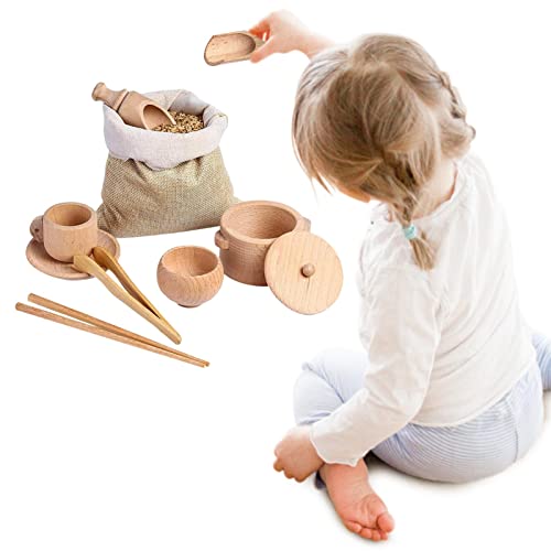 Sensorische Mülleimer-Werkzeuge – Sensorische Mülleimer-Werkzeuge aus Holz, Montessori-Spielzeug für Kleinkinder | Set mit 8 Holzschaufeln und Holzzangen, Feinmotorik-Lernspielzeug, sensorische Müllei von Vibhgtf