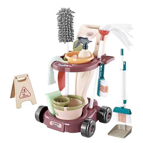 Spielzeug-Reinigungsset – Hausarbeit-Rollenspielspielzeug, Kinder-Reinigungsspielzeug-Set | Montessori-Reinigungsspielzeug für Kinder, Besen-Mopp-Set, Kinder-Reinigungsset inklusive Besen-Mopp-Bürste, von Vibhgtf