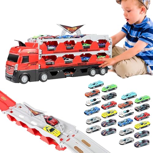 Spielzeug-Transporter für Kinder – Spielzeug-Set für LKW-Transporter mit hoher Widerstandsfähigkeit, Transportfahrzeug, Spielzeug-LKW mit Rennstrecke und Auto von Vibhgtf
