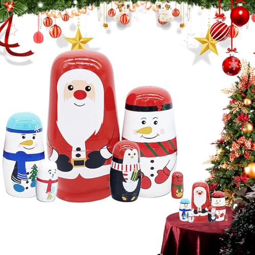 Verschachtelte Weihnachtspuppen für Kinder, verschachtelte Weihnachtsbaumpuppen, verschachtelte Weihnachtspuppen, handgefertigte verschachtelte Figuren, Holzspielzeug, niedliche russische Verschachtelte Weihnachtspuppen für Kinder, verschachtelte Weihnachtsbaumpuppen, verschachtelte Weihnachtspuppen, handgefertigte verschachtelte Figuren, Holzspielzeug, niedliche russische von Vibhgtf