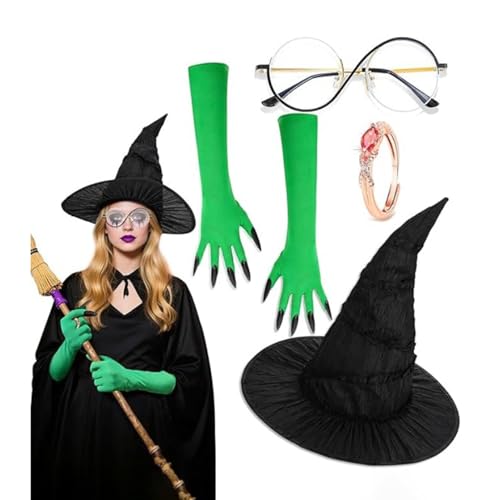 Vibhgtf Geschriebenes Hexenkostüm - Wizard's Hut Mit Grünen Klauenhandschuhen, Halloween -Verkleidungskit Carnival Party Game Für | Geburtstagskostüm Hexe Faltbare Tragbare Vibhgtf Geschriebenes Hexenkostüm - Wizard's Hut Mit Grünen Klauenhandschuhen, Halloween -Verkleidungskit Carnival Party Game Für | Geburtstagskostüm Hexe Faltbare Tragbare von Vibhgtf