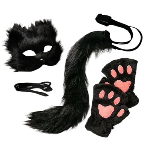 Vibhgtf Photo Props Suministros de fiesta Guantes Tail para mujeres Men Kids Dress Up Performance Holiday de Navidad, Face Cover adulto y peludo animal Cosplay Cubierta de cubierta de la cara von Vibhgtf