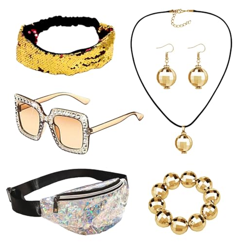 Zubehör für Disco-Kostüme für Damen, Zubehör für Disco-Kostüme der 70er Jahre, Set mit 6 Sonnenbrillen mit quadratischem Rahmen und Haarreif mit glitzernden Pailletten Zubehör für Disco-Kostüme für Damen, Zubehör für Disco-Kostüme der 70er Jahre, Set mit 6 Sonnenbrillen mit quadratischem Rahmen und Haarreif mit glitzernden Pailletten von Vibhgtf
