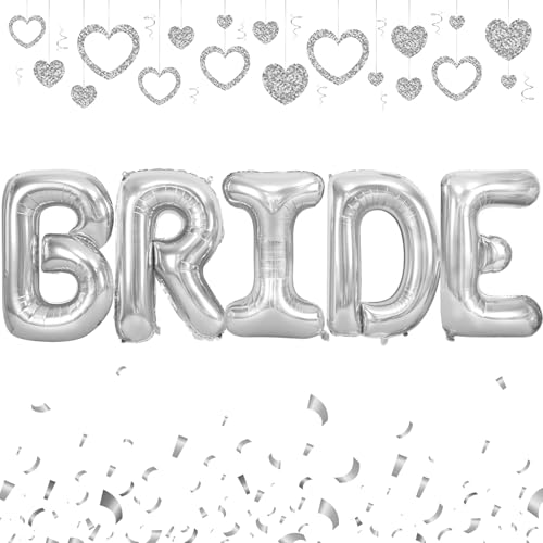 101,6 cm große silberne Brautballons, große silberne Buchstabe Braut Banner Ballons für Junggesellinnenabschied, Brautparty, Helium-Folienballon für Hochzeit, Verlobung, zukünftige Braut von Vibzox