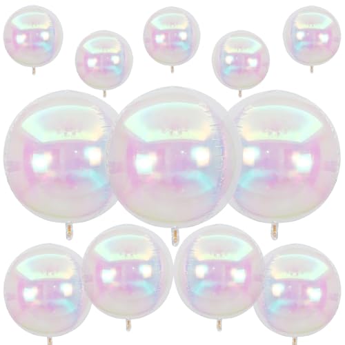 12 Stück schillernde runde Folienballons, 55,9 cm, 38,1 cm, 25,4 cm, 4D-Ballon, holografische Ballons für Geburtstag, Hochzeit, faltbar, Regenbogen-unter dem Meer, Meerjungfrauen-Party-Dekoration von Vibzox