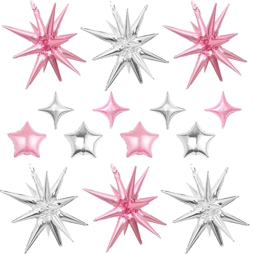 14 Stück rosa silberne Sternballons, gemischte Stern-Folienballon, 55,9 cm Explosionssternballons mit 25,4 cm großen Sternen-Ballon, für Mädchen, Prinzessin, Geburtstag, Hochzeit, Babyparty, 14 Stück rosa silberne Sternballons, gemischte Stern-Folienballon, 55,9 cm Explosionssternballons mit 25,4 cm großen Sternen-Ballon, für Mädchen, Prinzessin, Geburtstag, Hochzeit, Babyparty, von Vibzox