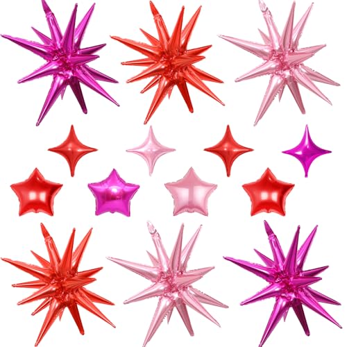 14 x pink-rote Sternballons, gemischte Stern-Folienballons, 55,9 cm große Explosionssternballons mit 25,4 cm großen Sternen-Ballon, für Geburtstag, Brautparty, Jahrestag, Hochzeit, 14 x pink-rote Sternballons, gemischte Stern-Folienballons, 55,9 cm große Explosionssternballons mit 25,4 cm großen Sternen-Ballon, für Geburtstag, Brautparty, Jahrestag, Hochzeit, von Vibzox