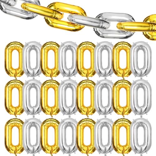 24 Stück 40,6 cm Gold Silber Folien Kette Luftballons, Retro 80er 90er Jahre Hip Hop Party Dekorationen, Jumbo Link Ballons für Geburtstage, Abschlussfeiern, Hochzeiten, Fotokabinen und Deckenbogen 24 Stück 40,6 cm Gold Silber Folien Kette Luftballons, Retro 80er 90er Jahre Hip Hop Party Dekorationen, Jumbo Link Ballons für Geburtstage, Abschlussfeiern, Hochzeiten, Fotokabinen und Deckenbogen von Vibzox