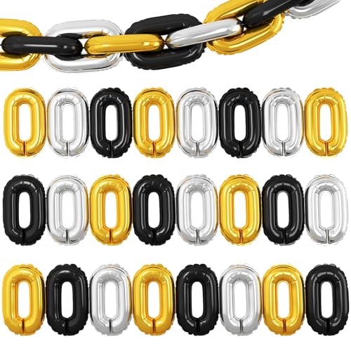 24 Stück 40,6 cm Schwarz Gold Silber Folien Kette Luftballons, Retro 80er 90er Jahre Hip Hop Party Dekorationen, Jumbo Link Ballons für Geburtstage, Abschlussfeiern, Hochzeiten, Fotokabinen und 24 Stück 40,6 cm Schwarz Gold Silber Folien Kette Luftballons, Retro 80er 90er Jahre Hip Hop Party Dekorationen, Jumbo Link Ballons für Geburtstage, Abschlussfeiern, Hochzeiten, Fotokabinen und von Vibzox